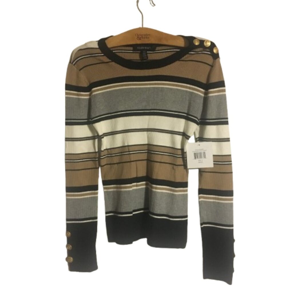 Ellen Tracey Sweater Black and Brown Stripes Small NWT